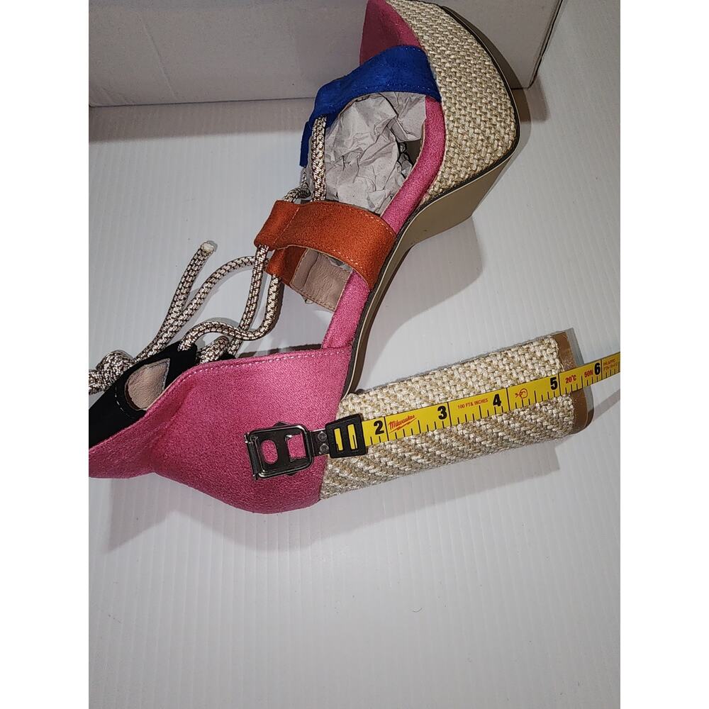 Size 10 Multicolor Colorblock Platform Lace Up Heels